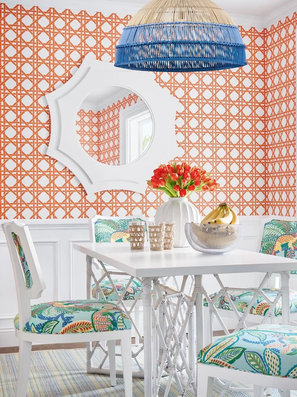 NWT THIBAUT Vinyl Wallpaper T15821 Canary Trellis Blue 1 Double Roll Non Woven
